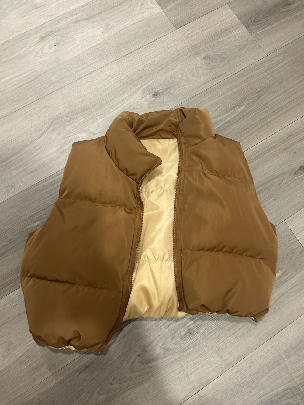 SHEIN reversible Tan Puffer Vest with Creamy Lining